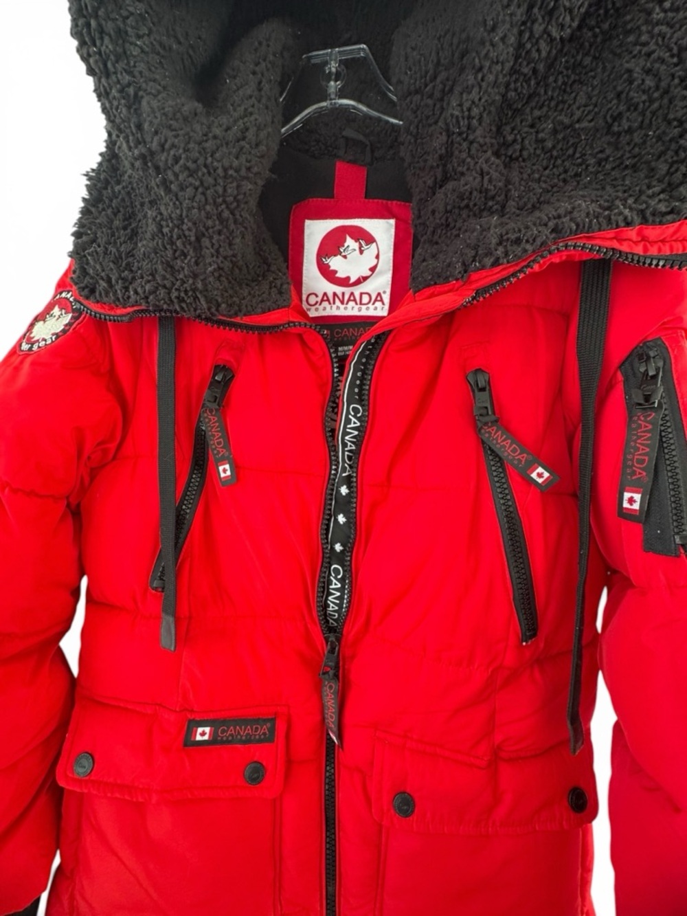 Canada Weather Gear Parka Red Insulated Puffer Jacket Sherpa Hood M Outdoor Snow - Picture 4 of 14